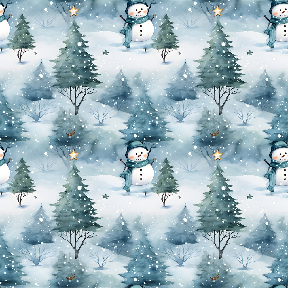 A Snowmans Winter in the Forest Fabric