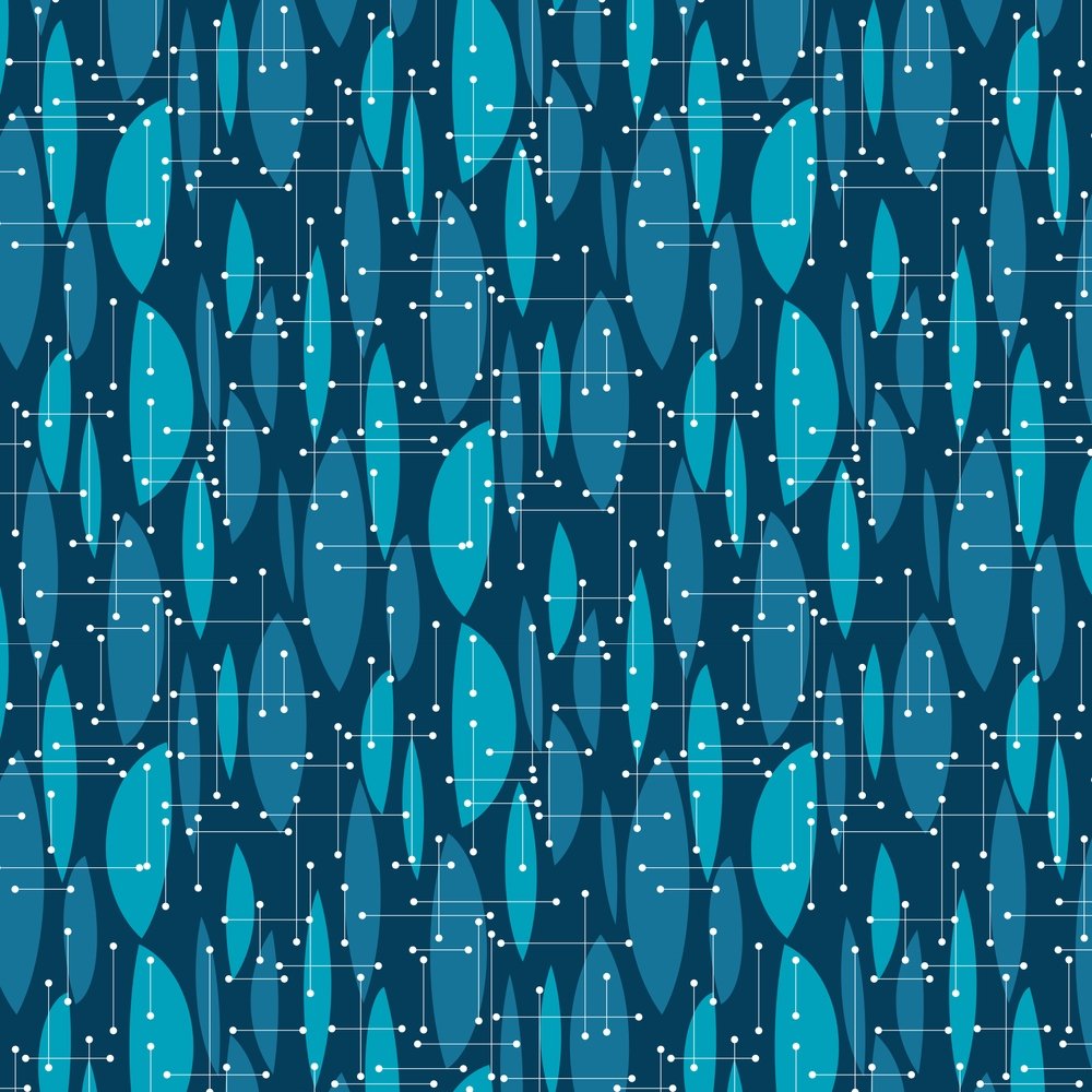 Abstract Atomic Vibes Fabric - Blue