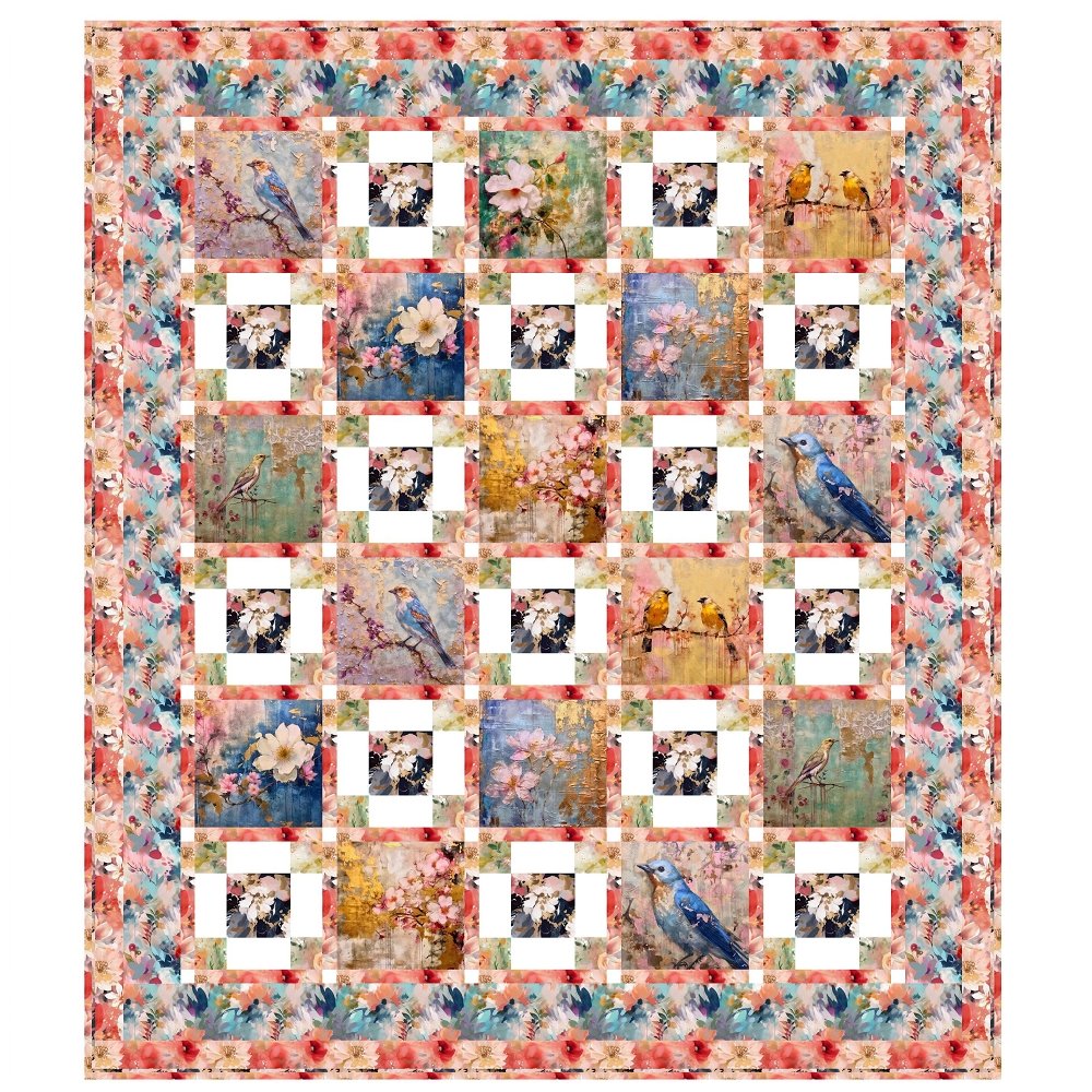 Abstract Birds and Flowers Quilt Kit - 64 1/2 x 74 1/2"
