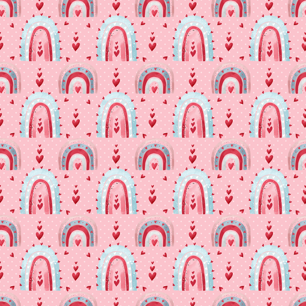 Valentine Rainbows on Polka Dot Fabric - Pink