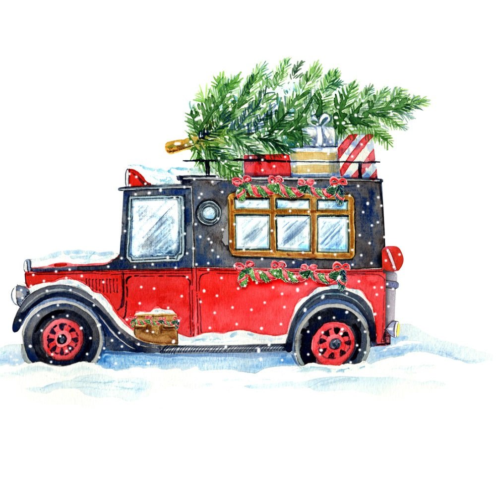 Vintage Christmas Car Fabric Panel