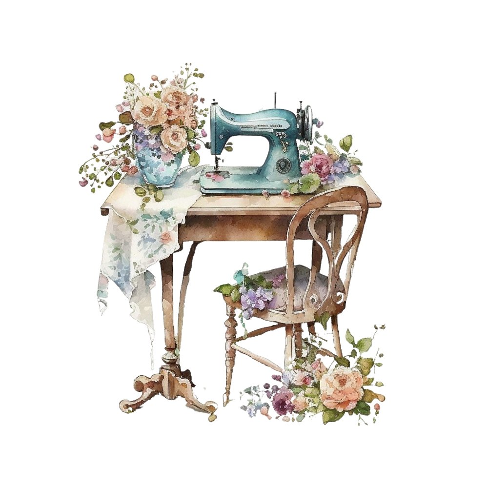 Vintage & Floral Sewing Machine #11 Fabric Panel