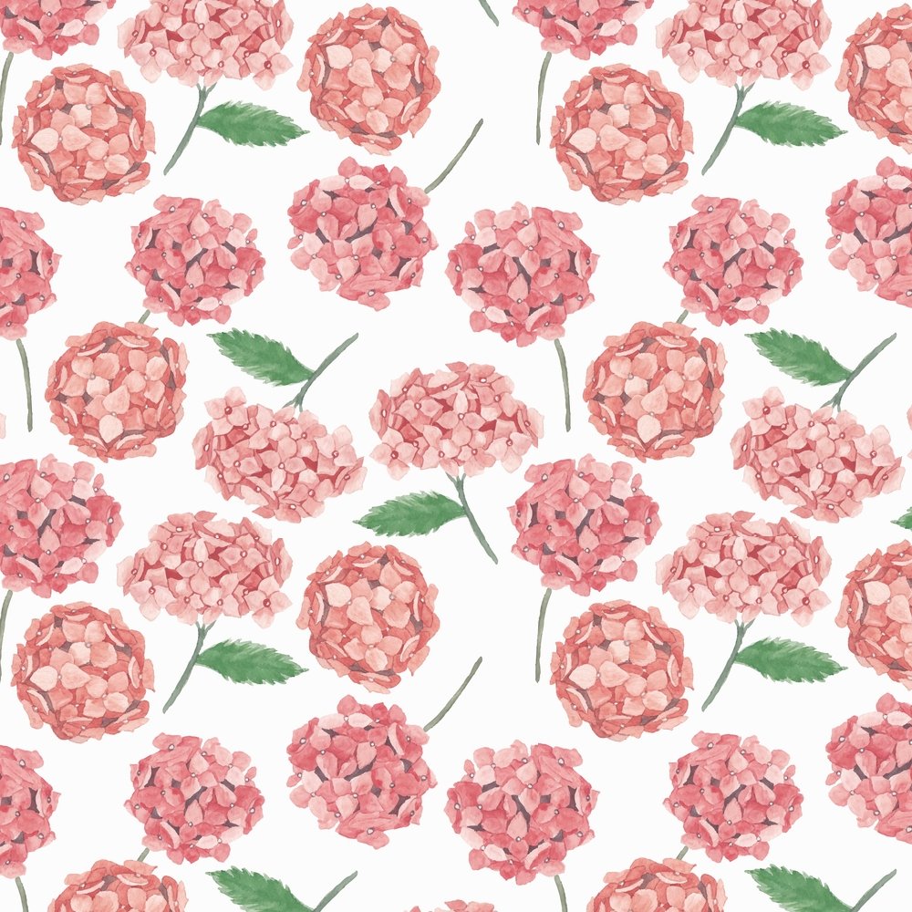 Watercolor Packed Pink Hydrangea Flower Fabric - Pink