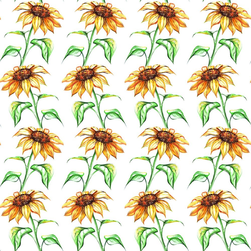 Watercolor Sunflower Fabric - White