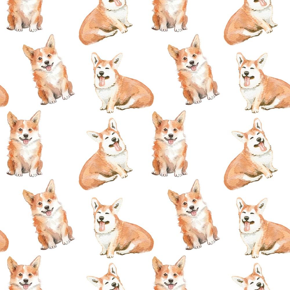 Watercolor Tossed Corgi Dogs Fabric
