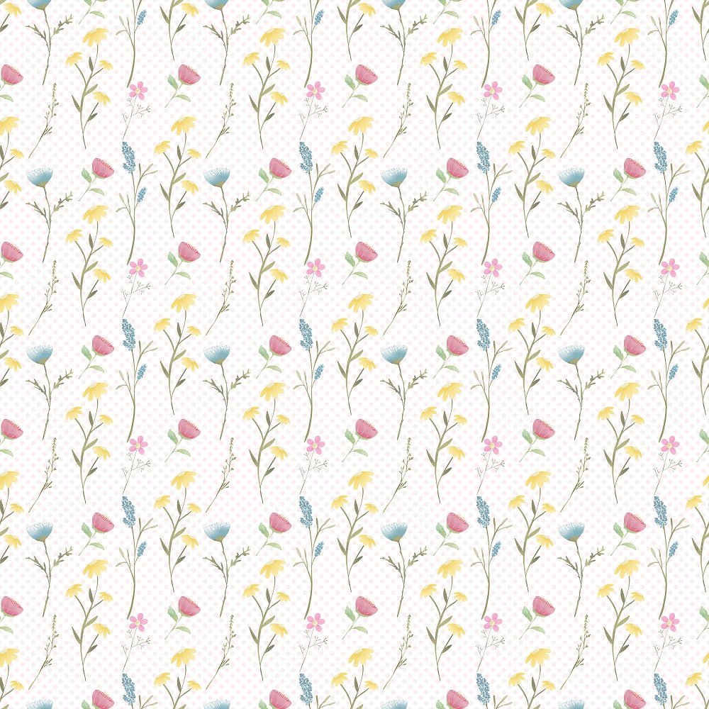 Wild Flowers Singles on Dots Fabric - White