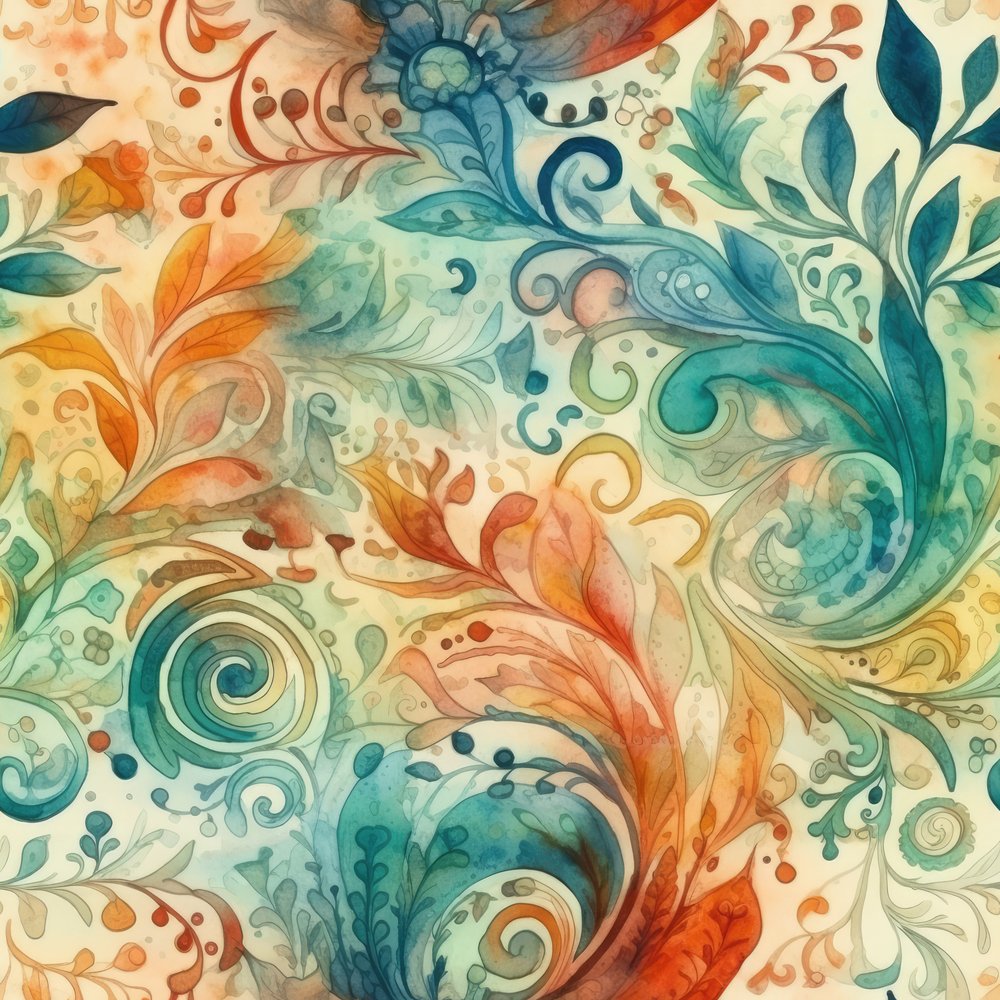 Wild Watercolor Paisleys Pattern #8 Fabric