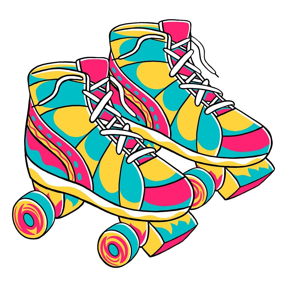 90s Vibe Roller Skates Fabric Panel