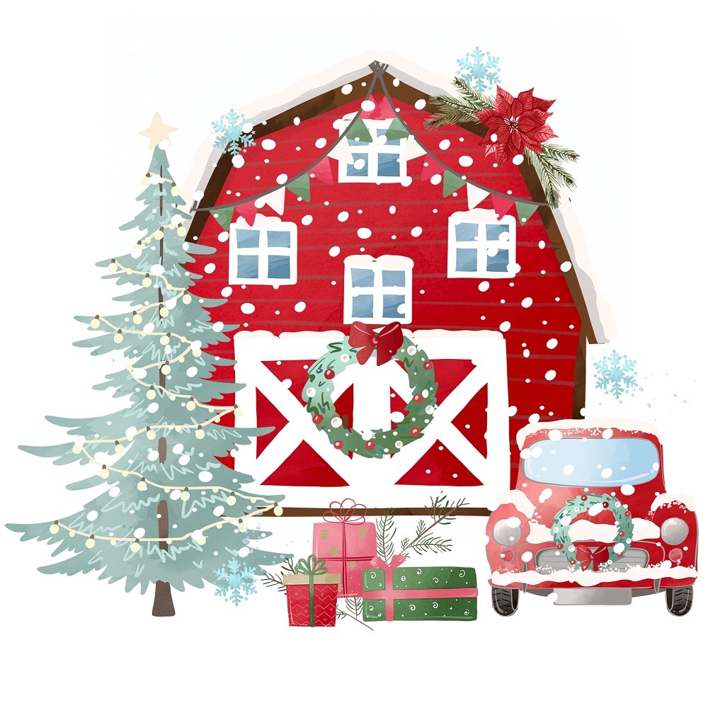 A Country Christmas Scene Fabric Panel