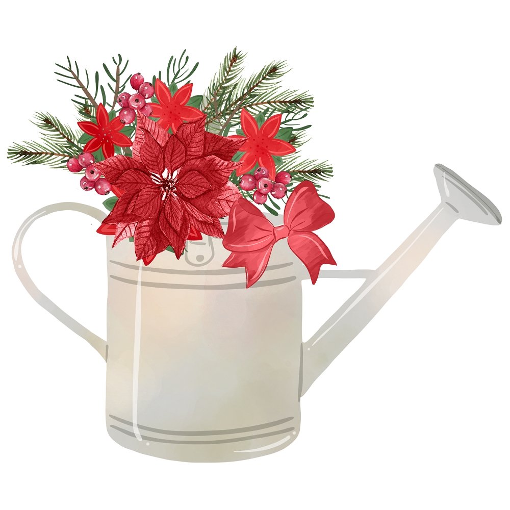 A Country Christmas Watering Can Fabric Panel