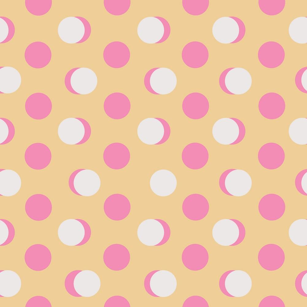 Tri-Color Retro Polka Dots Fabric - Pink/White/Gold