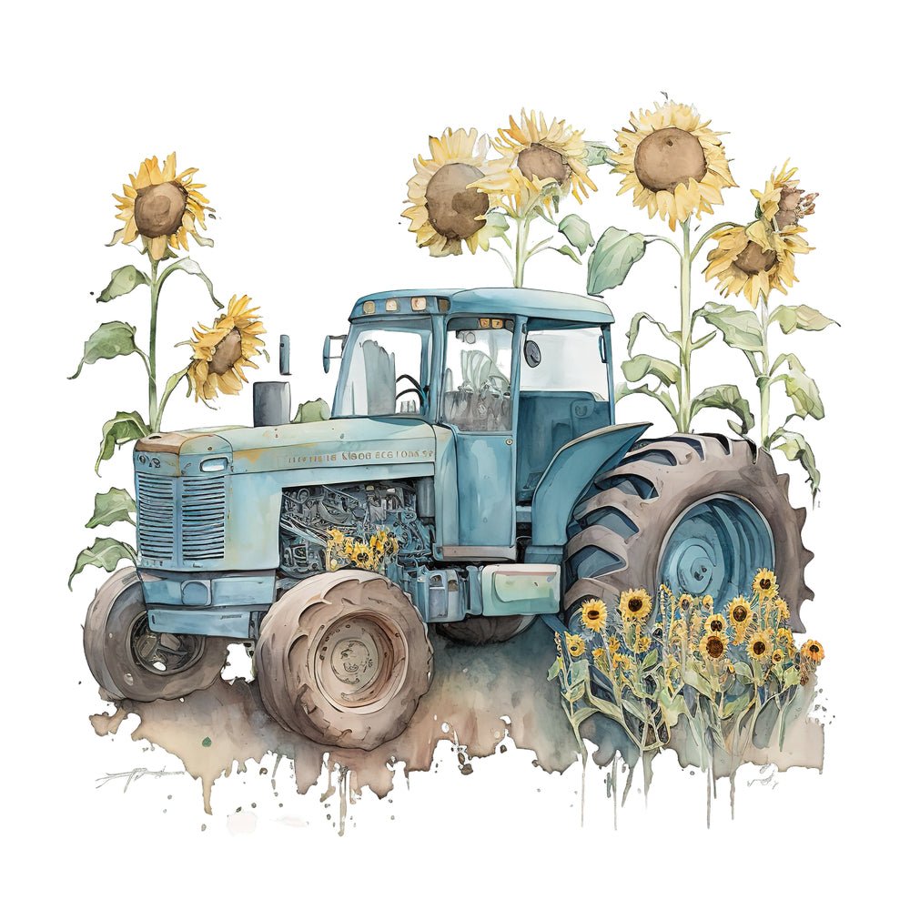 Vintage Tractor & Sunflowers #1 Fabric Panel