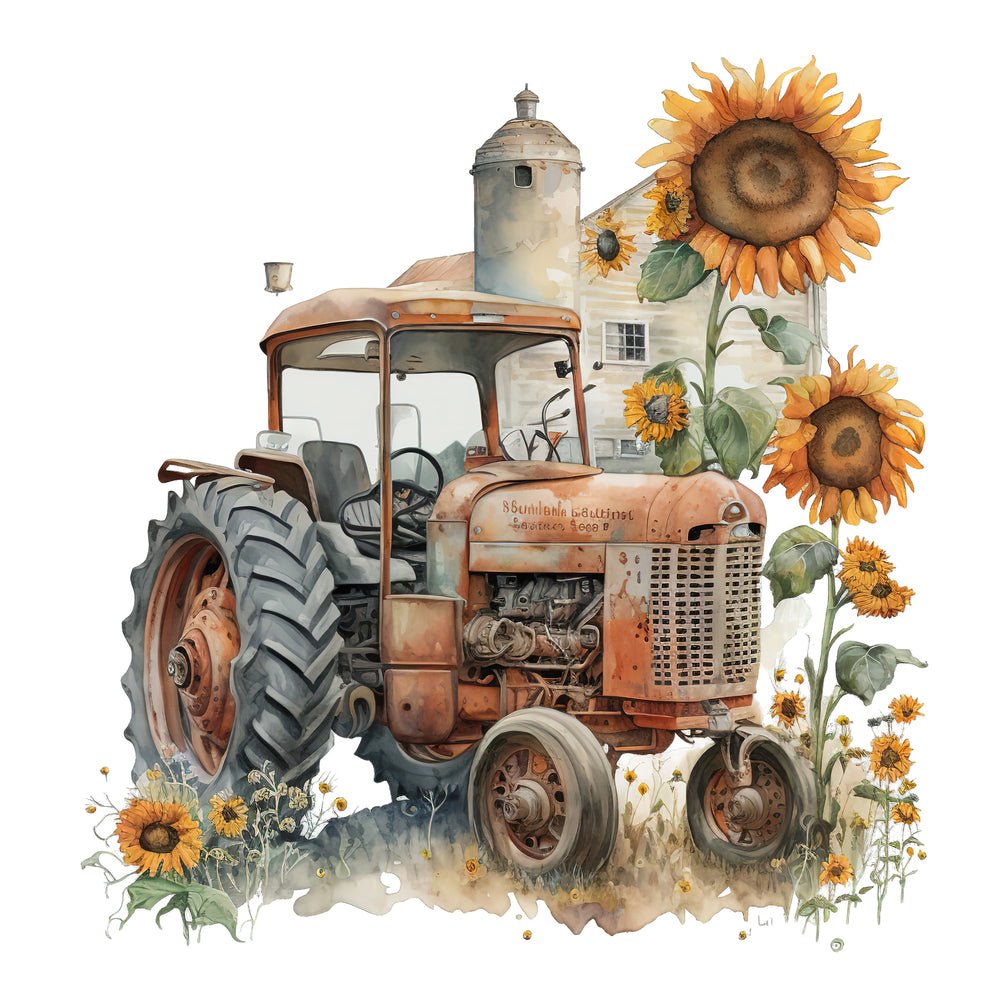 Vintage Tractor & Sunflowers #3 Fabric Panel