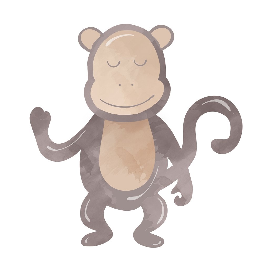 Watercolor Baby Monkey Fabric Panel