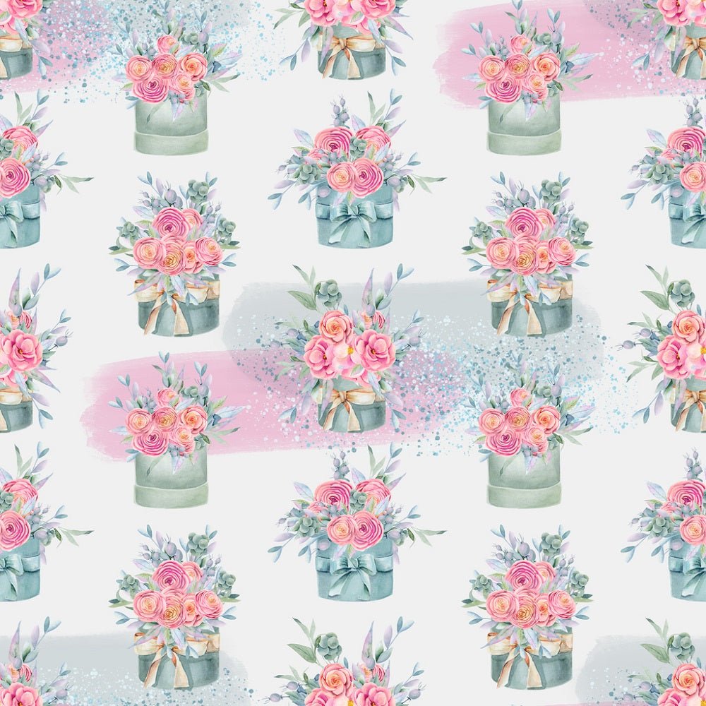 Watercolor Floral Gift Boxes Fabric - Gray