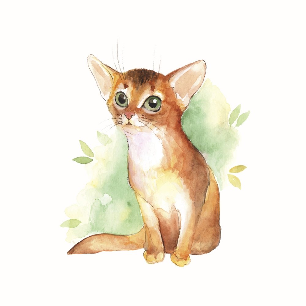 Watercolor Ginger Kitten Illustration Fabric Panel