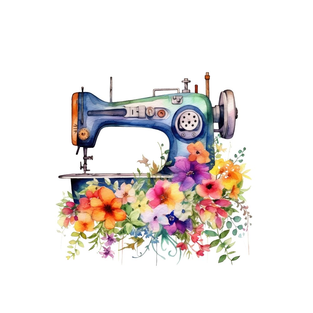 Watercolor Sewing Machine Pattern #6 Fabric Panel