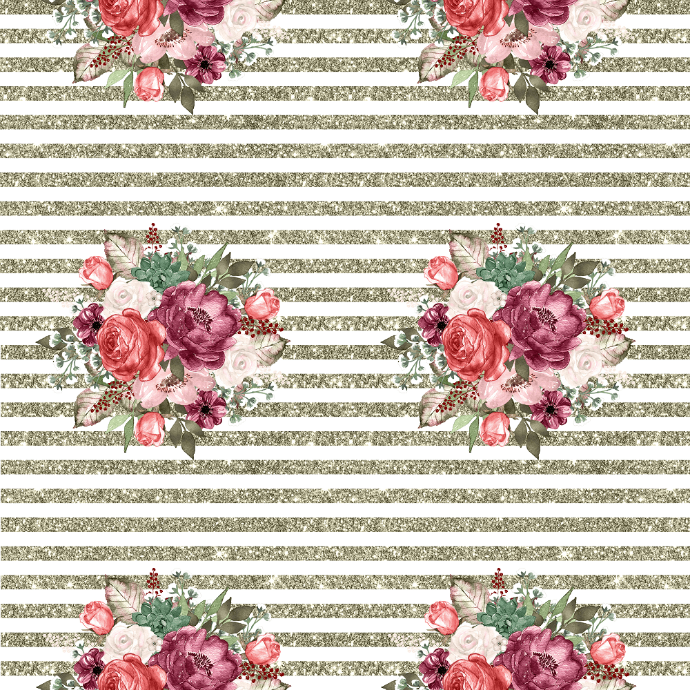 Wildflower Bouquets & Stripes Fabric - Champagne