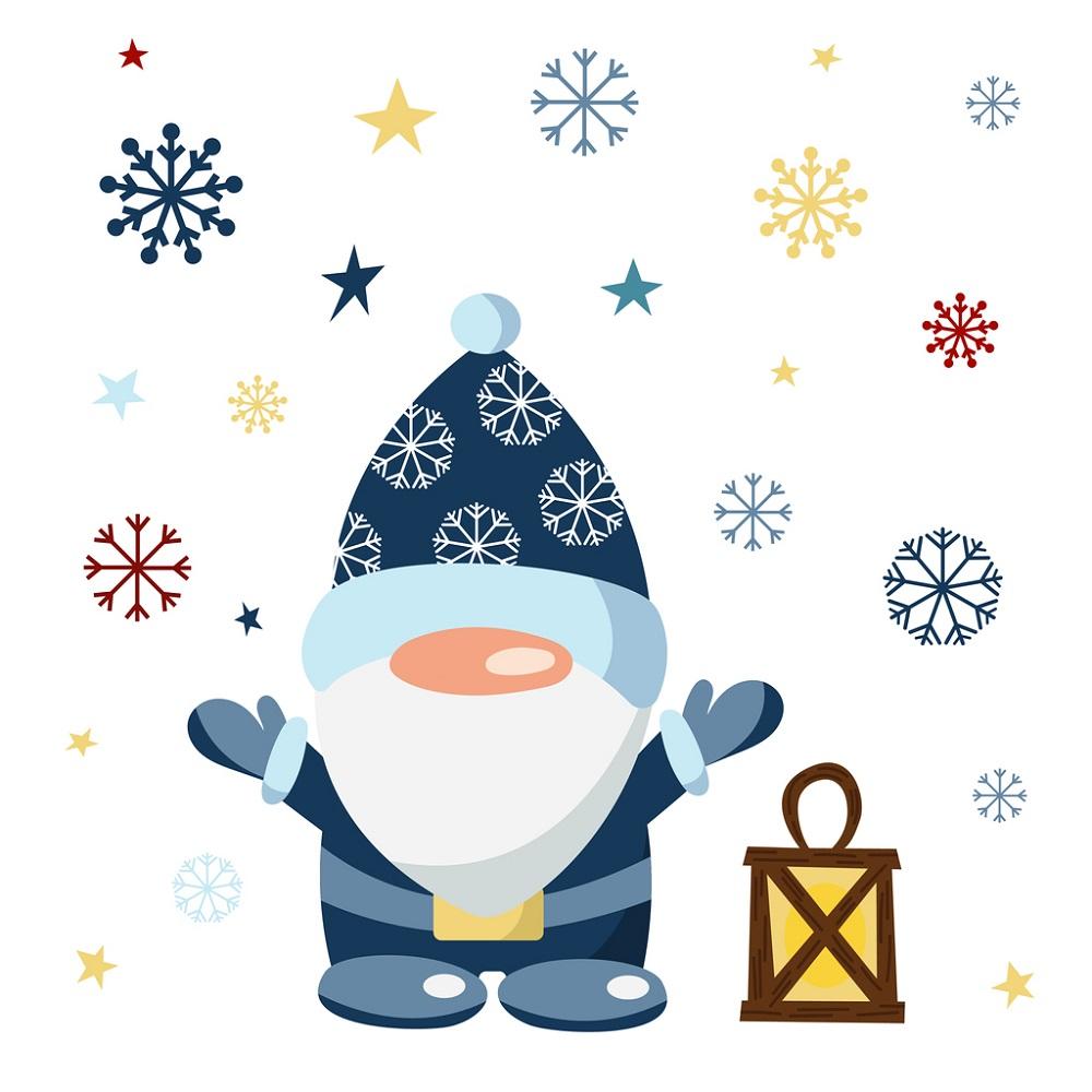 Winter Gnome With Lantern Fabric Panel - White