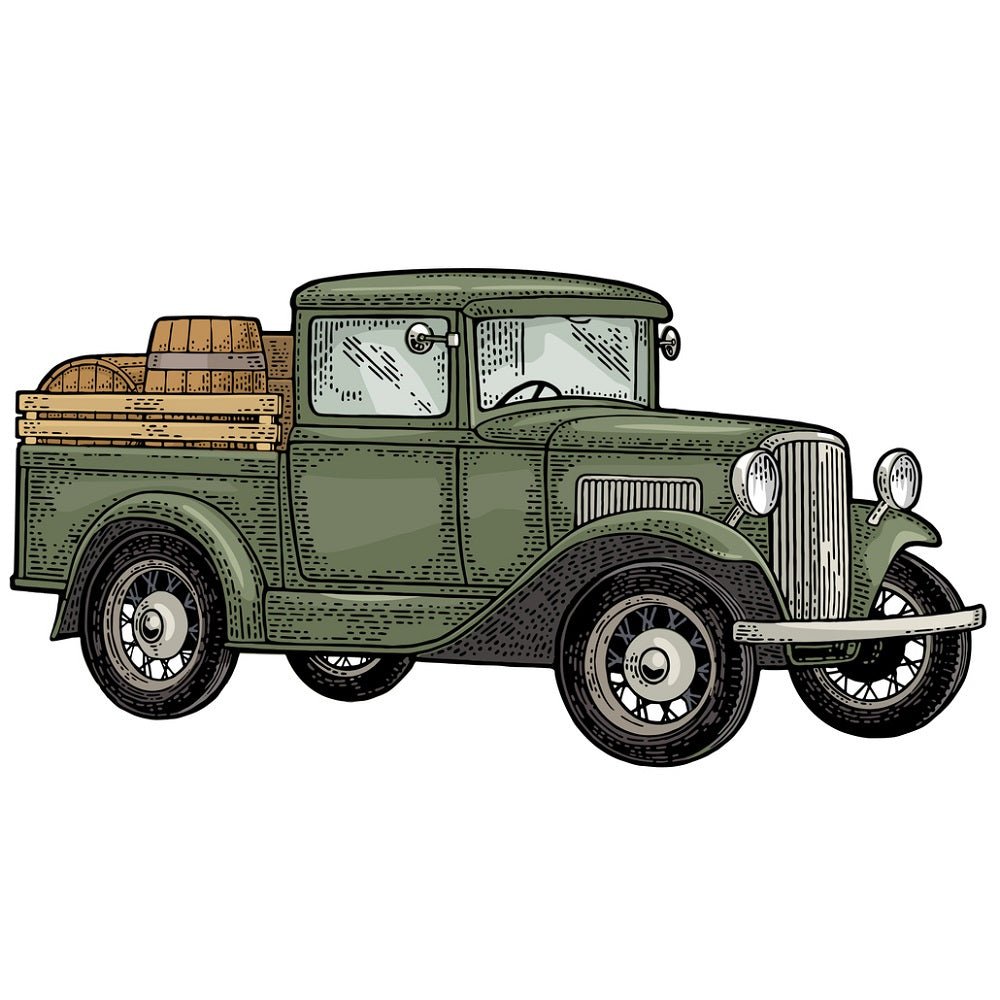 1930s Pickup Truck with Wood Barrel Fabric Panel
