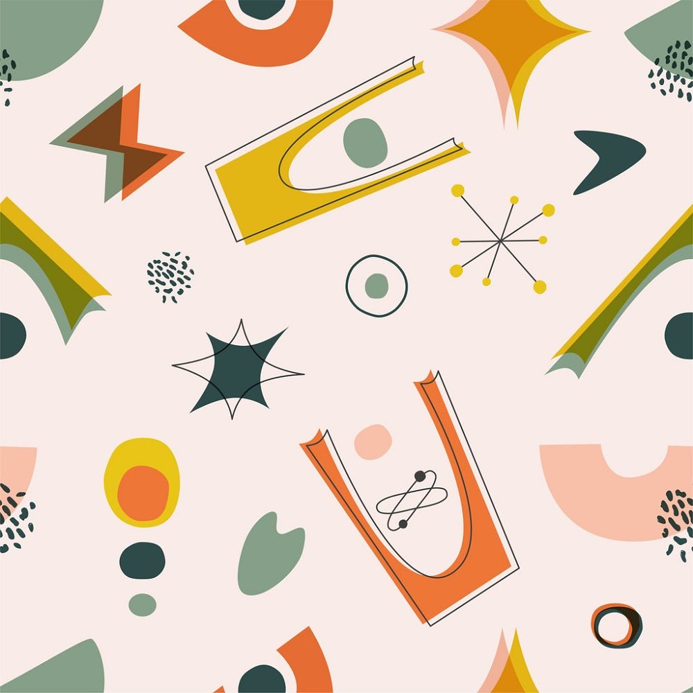 1950's Contemporary Atomic Shapes Fabric - Light Pink