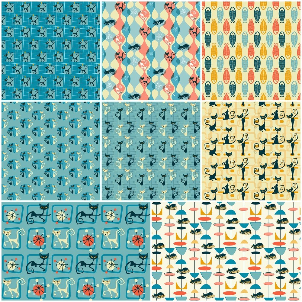 1950s Atomic Cats Charm Pack - 8 Pieces