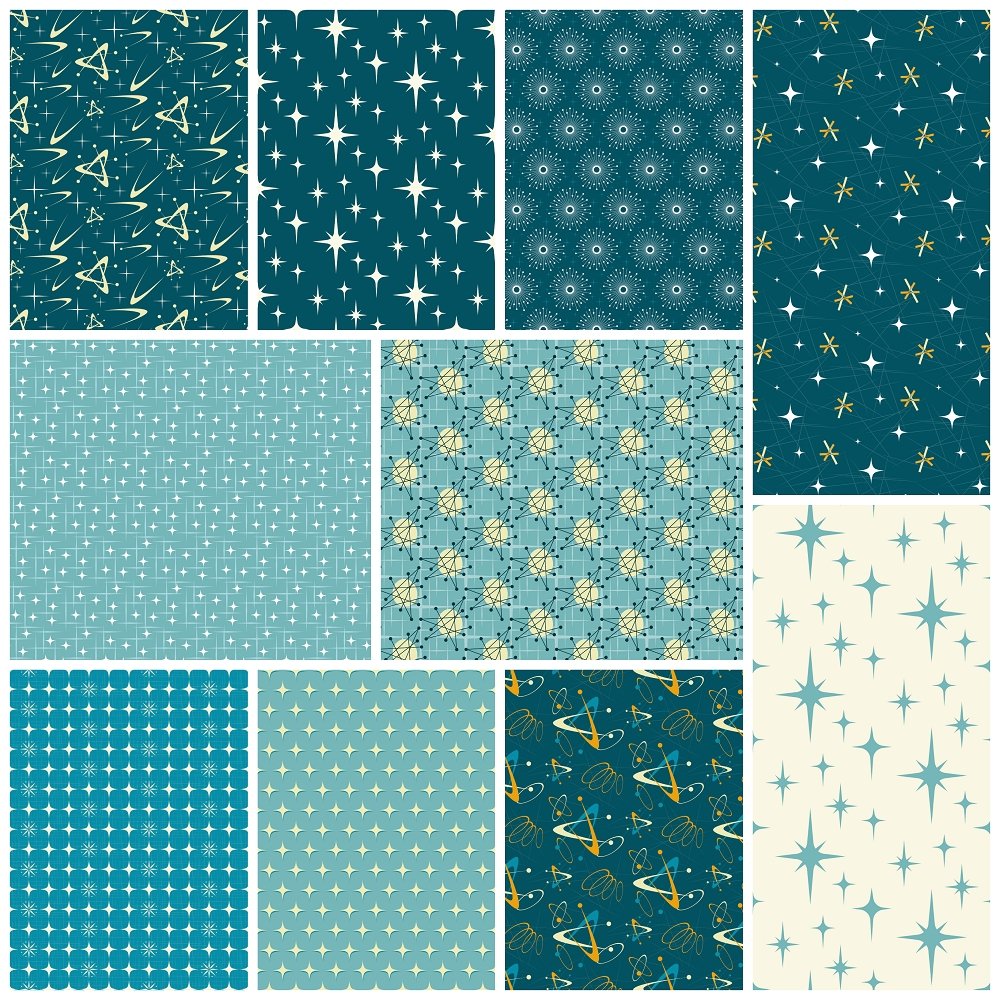 1950s Atomic Starbursts Fabric Collection - 1/2 Yard Bundle