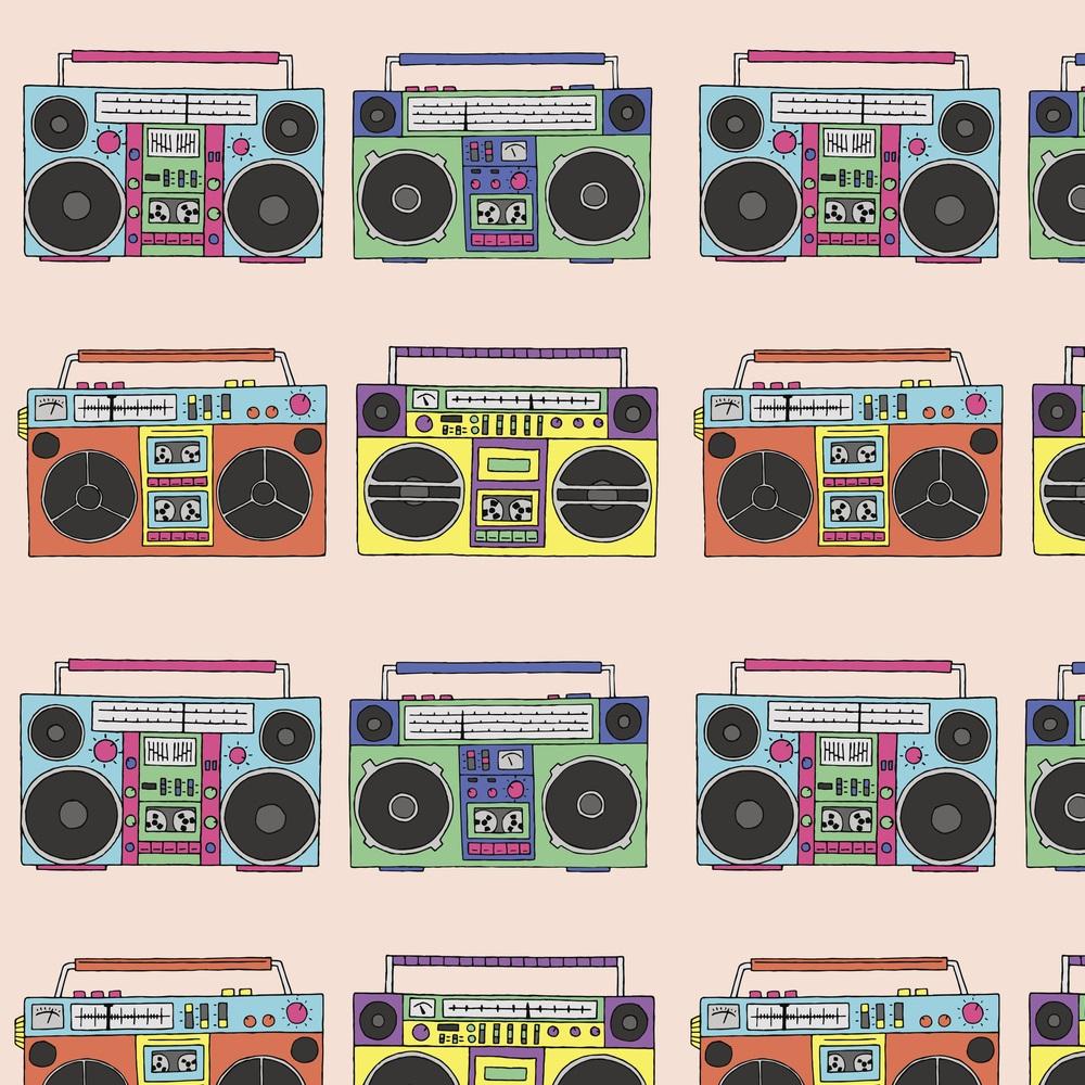 1980s Sketched Boomboxes Fabric