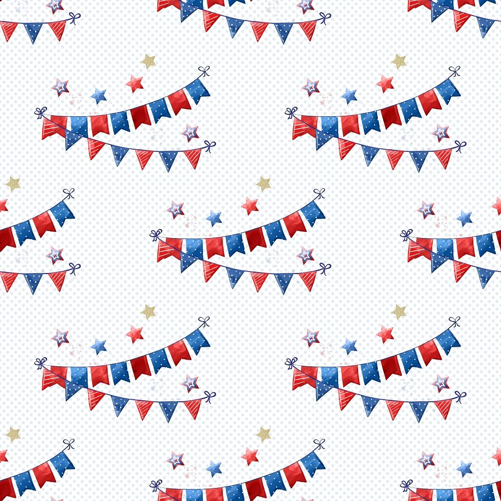 4th of July Garland & Polka Dots Fabric - Blue