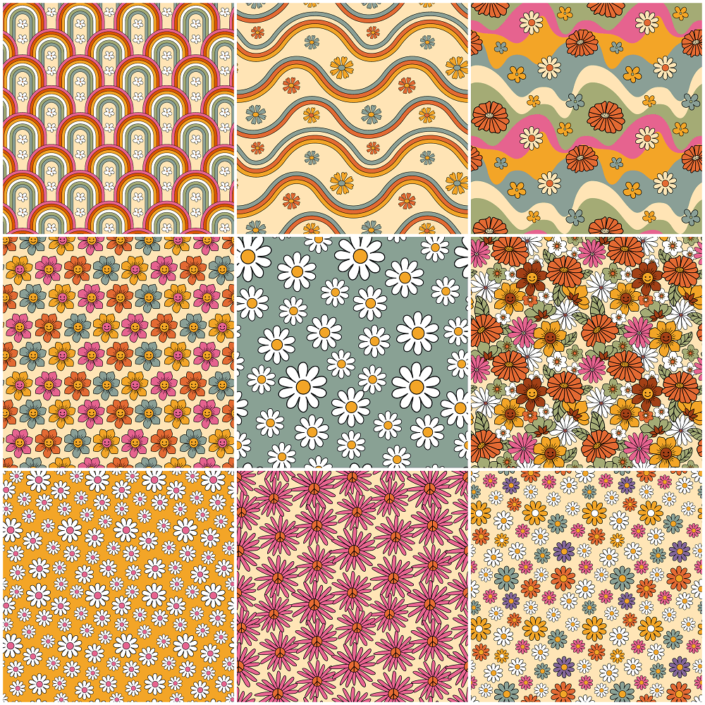 70s Retro Floral Charm Pack - 9 Pieces