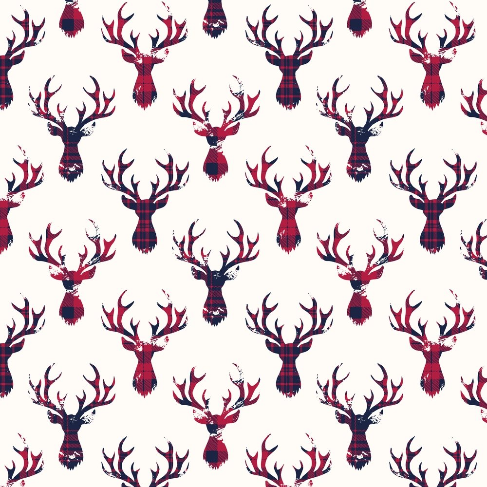 Textured Deer Head Silhouettes Fabric - Plaid
