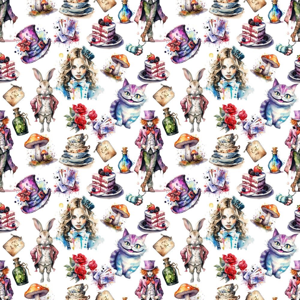 Watercolor Alice In Wonderland Elements Fabric