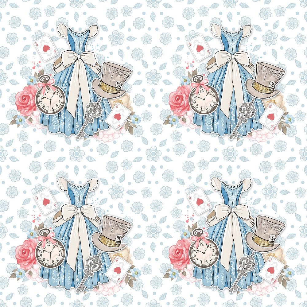 Watercolor Alice in Wonderland Pattern #15 Fabric