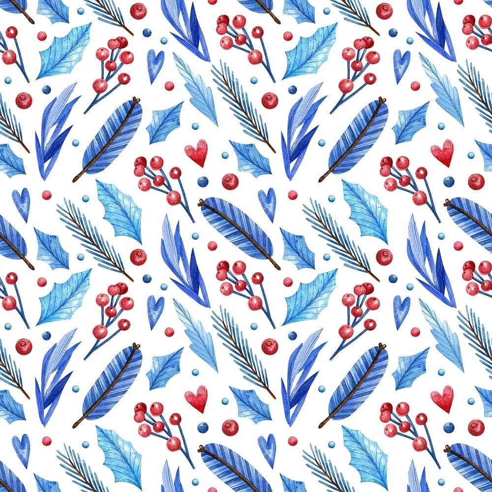 Watercolor Assorted Winter Plants Fabric