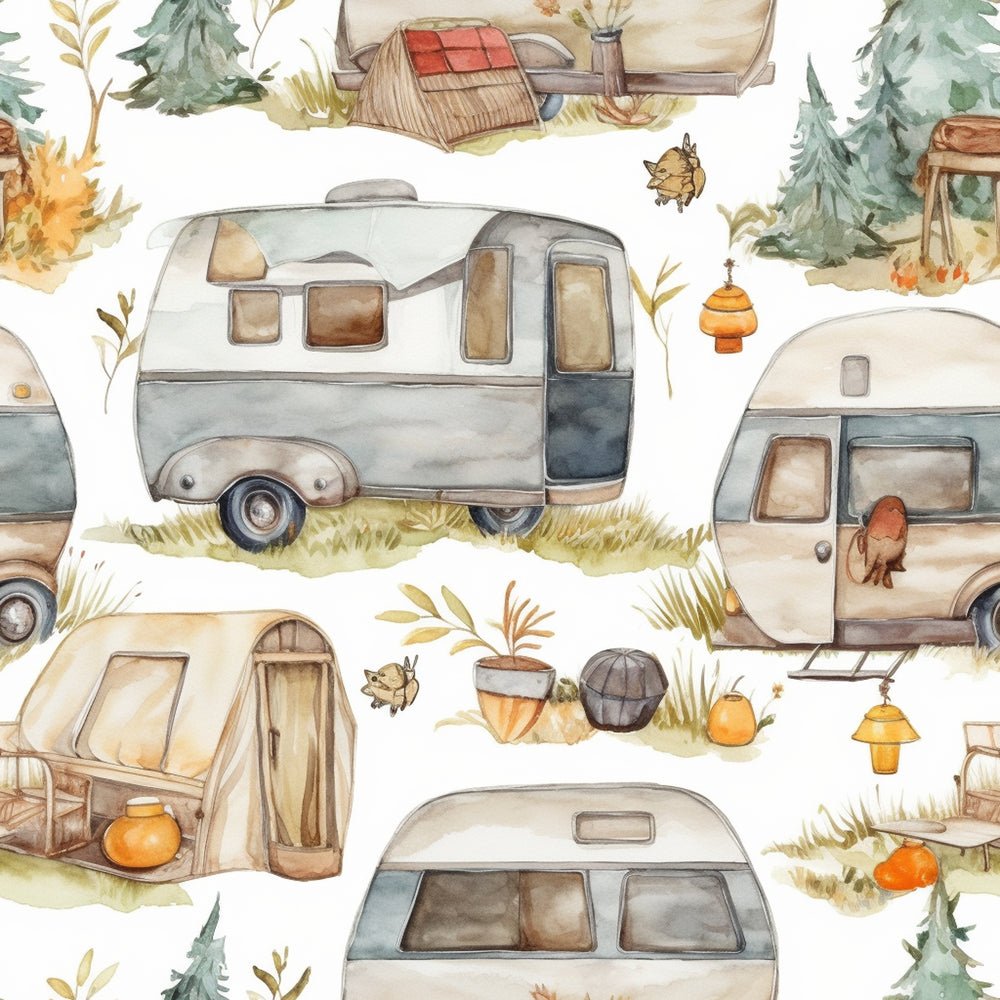 Watercolor Camping Pattern #1 Fabric
