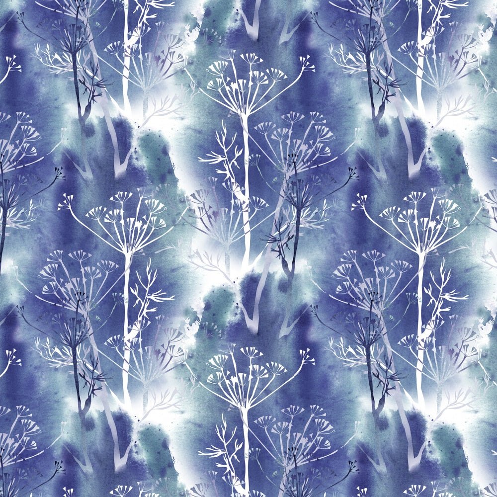 Watercolor Grunge Dill Flowers Fabric - Dark Blue