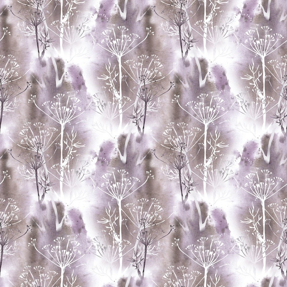 Watercolor Grunge Dill Flowers Fabric - Purple/Gray