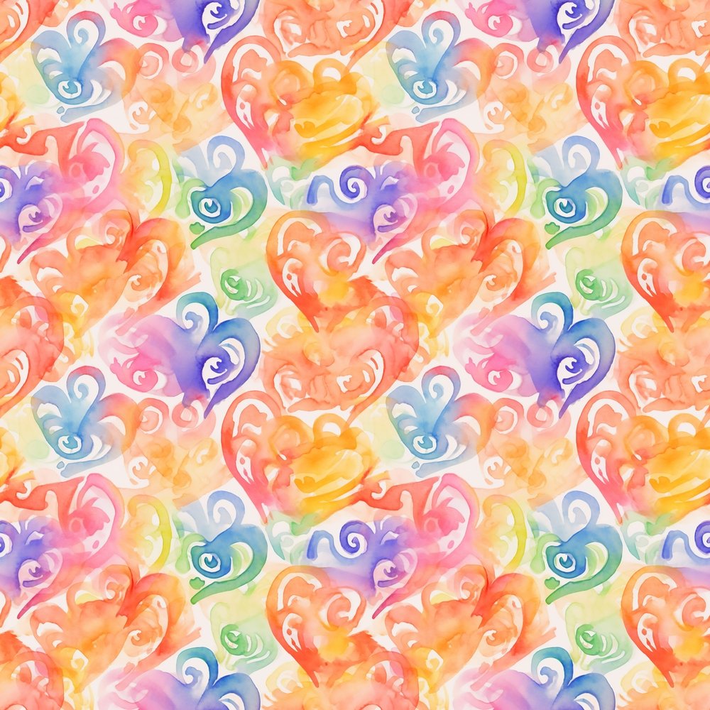 Watercolor Rainbow Hearts Pattern #2 Fabric