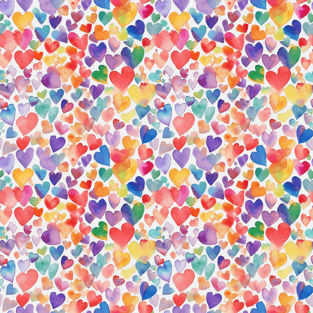 Watercolor Rainbow Hearts Pattern #9 Fabric