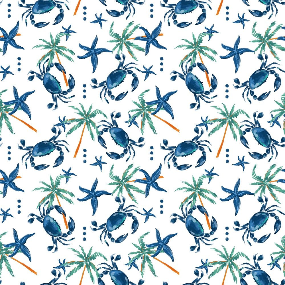 Watercolor Scattered Crabs & Starfish Fabric