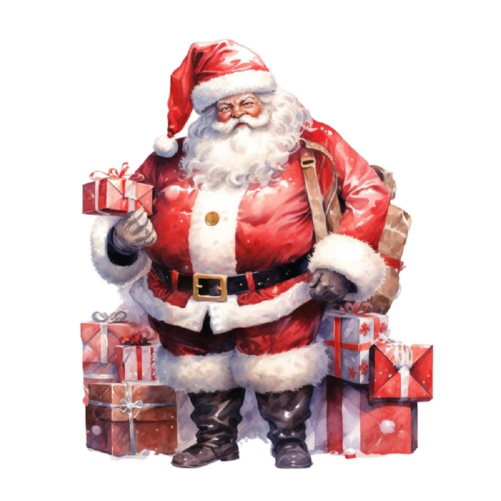 Watercolor Vintage Santa with Presents #7 Fabric Panel