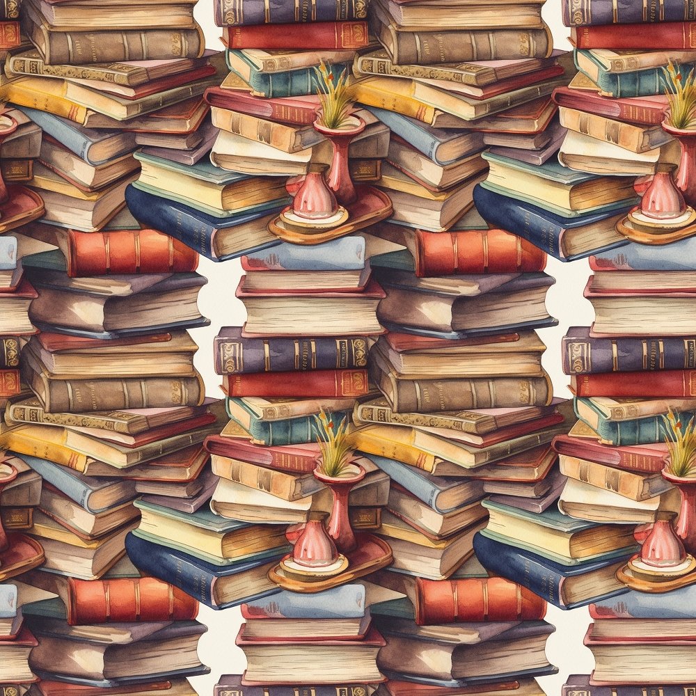 Whimsical Messy Stacked Books #6 Fabric
