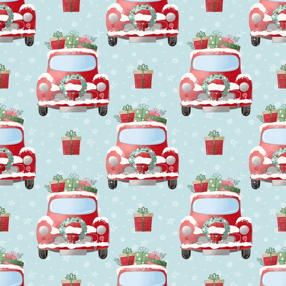 A Country Christmas Truck Fabric - Blue