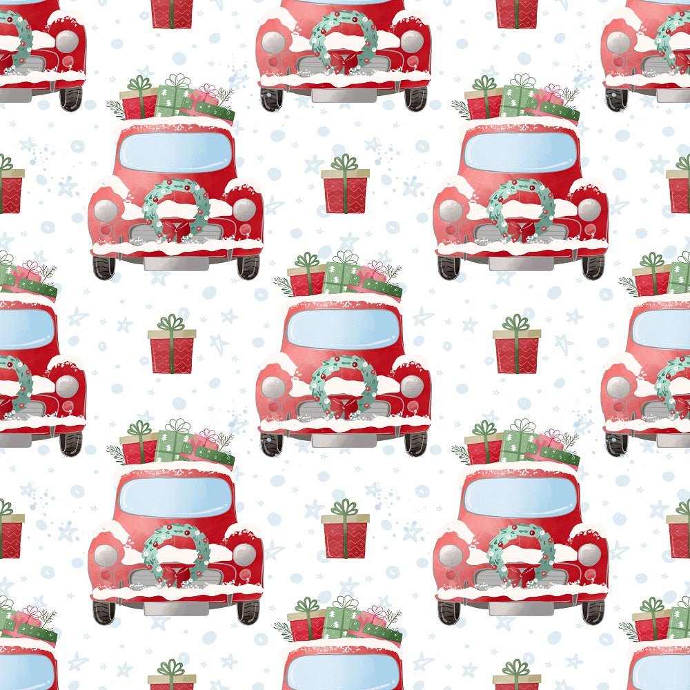 A Country Christmas Truck Fabric - White