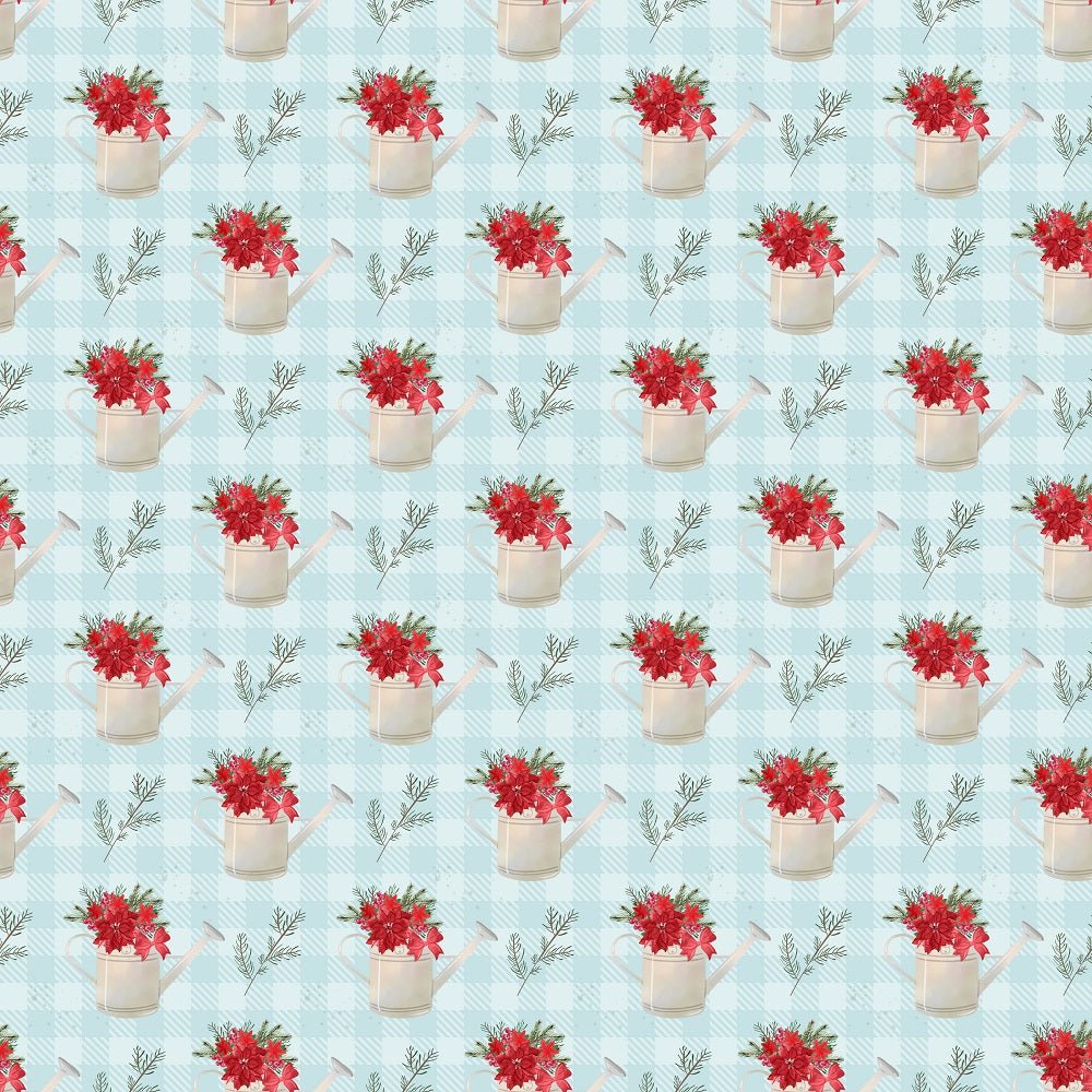 A Country Christmas Water Cans Fabric - Blue