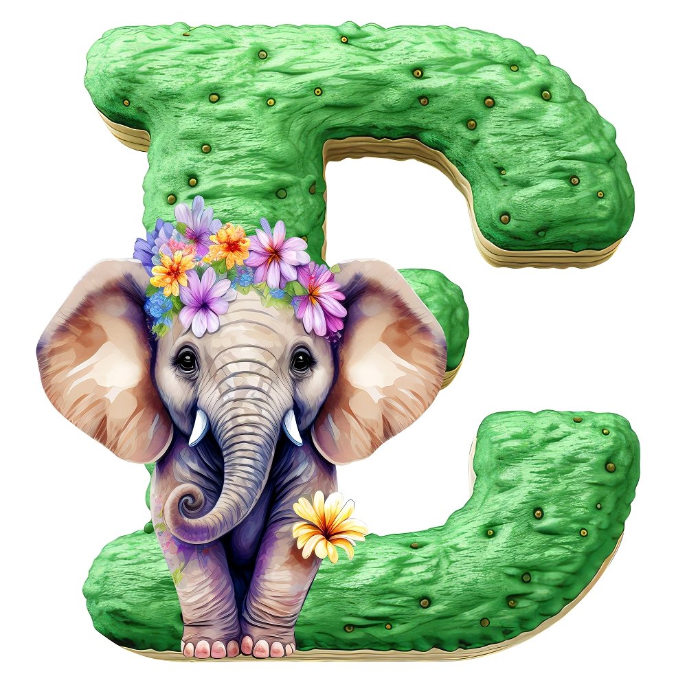 "E" Elephant Cookie Fabric Panel