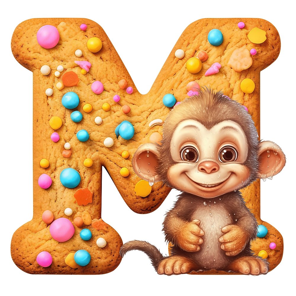 "M" Monkey Cookie Fabric Panel