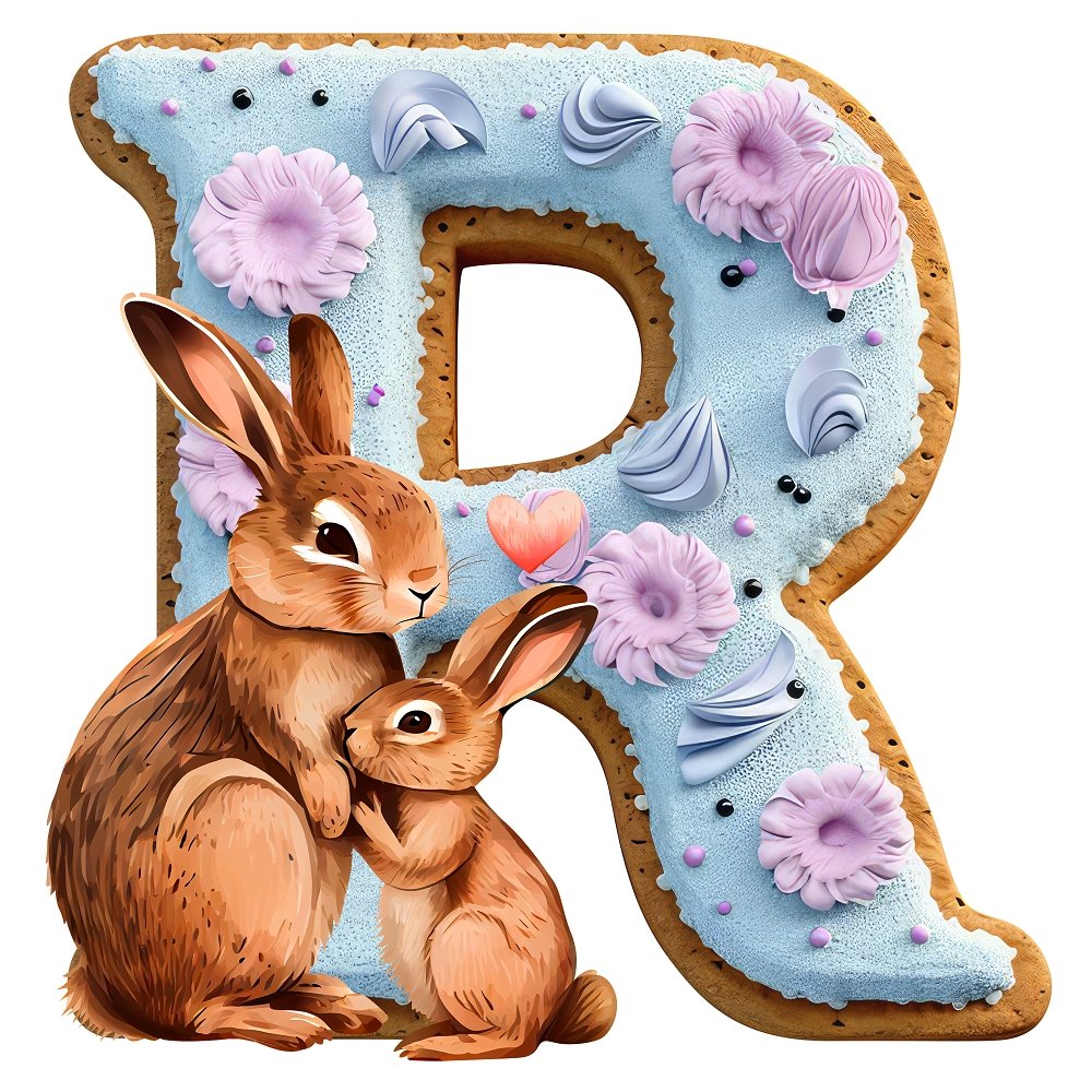 "R" Rabbit Cookie Fabric Panel