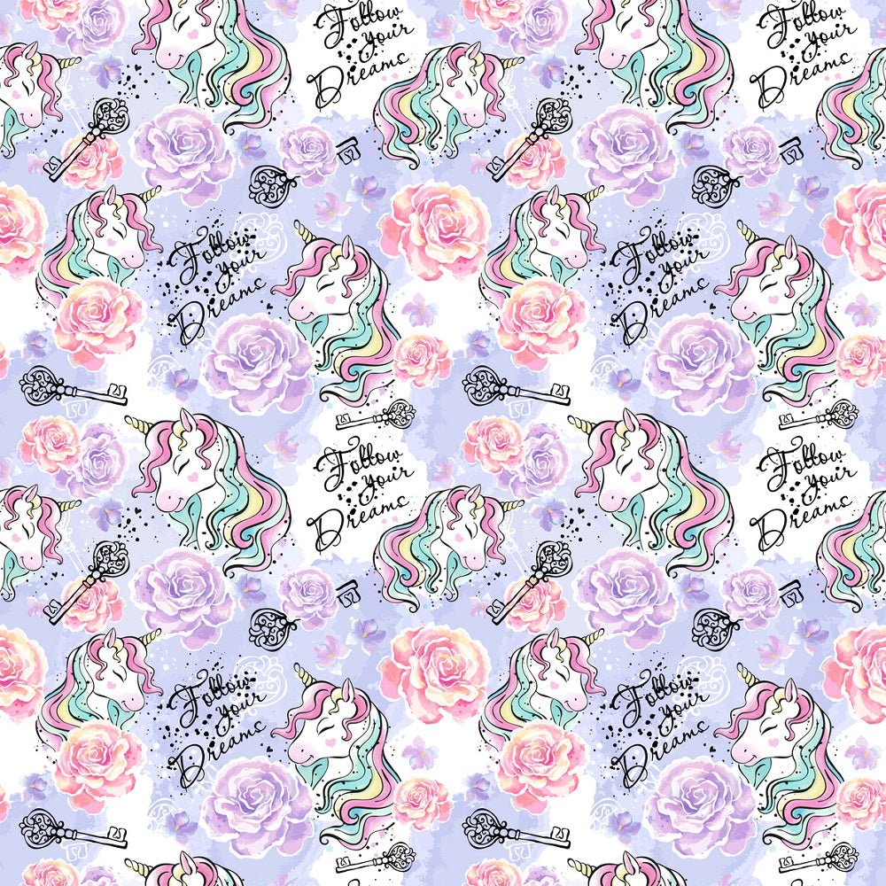 Unicorns Allover Follow Your Dreams Fabric - Lilac