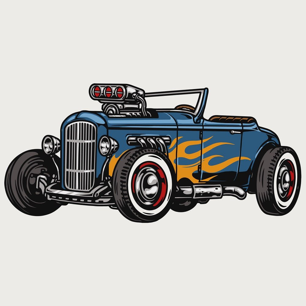 Vintage Blue Roadster Fabric Panel - Tan